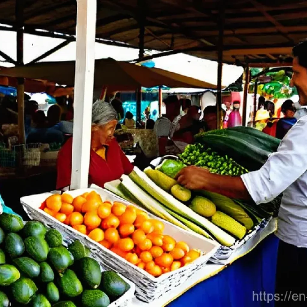 코스타리카 환율과 화폐 사용법 - **Prompt 1: Vibrant Costa Rican "Feria" (Farmers' Market)**
A bustling outdoor farmers' market (...