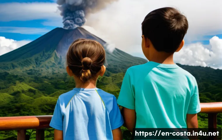 코스타리카 자연재해 리스크 - **Prompt 1: Respecting the Volcano's Majesty**
A wide-angle, realistic photograph of a diverse f...