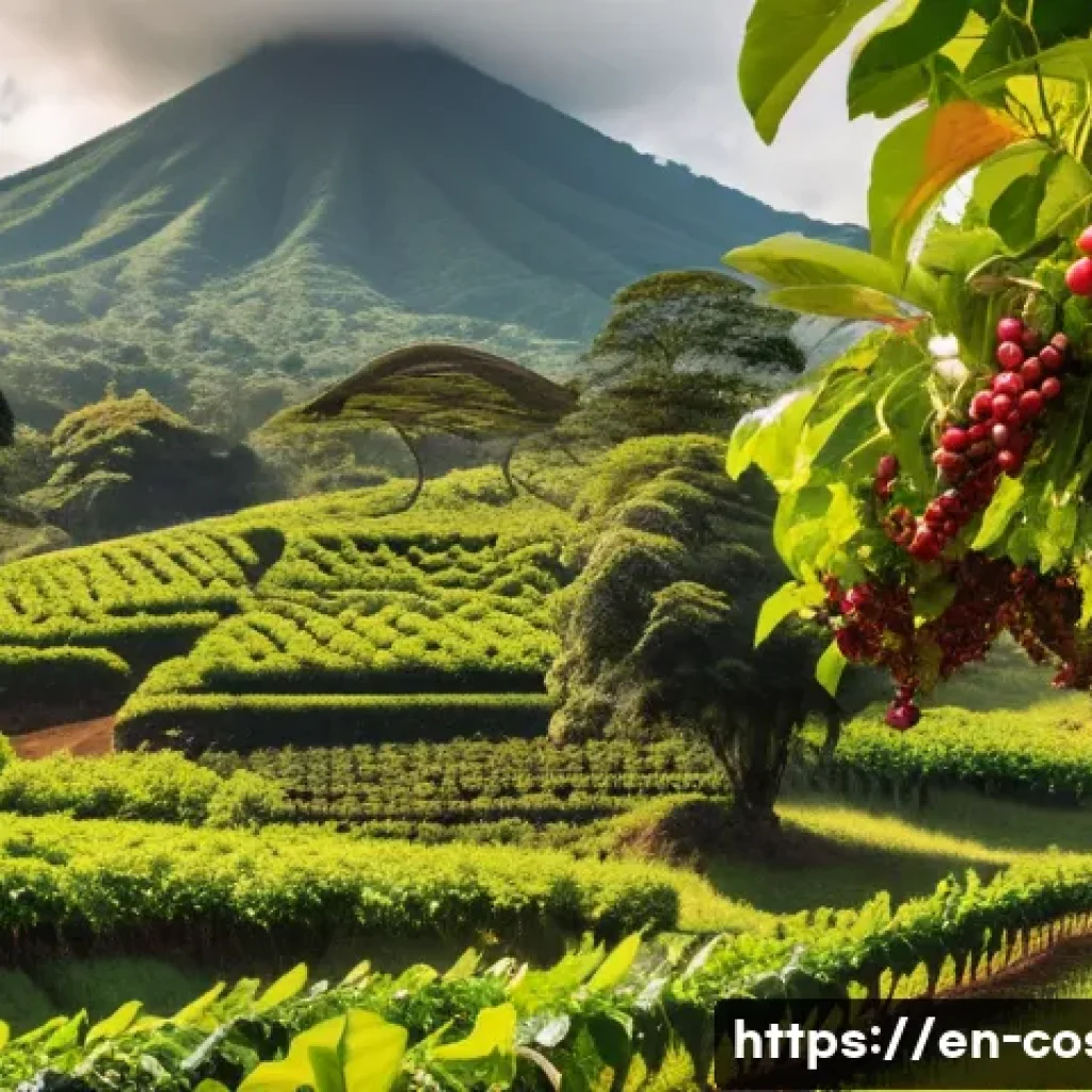 코스타리카 농업과 커피 산업 - A vibrant, detailed scene of a Costa Rican coffee farm blending tradition and modern innovation: far...