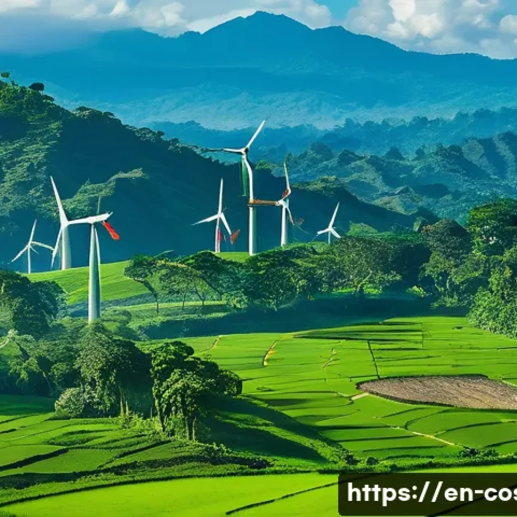 코스타리카 환경 보호 정책 - A vibrant rural scene in Costa Rica showing a diverse group of farmers and community members gathere...