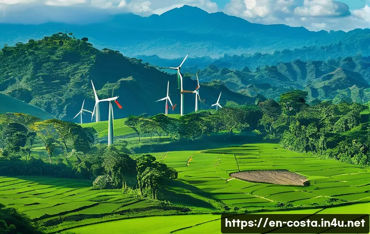 코스타리카 환경 보호 정책 - A vibrant rural scene in Costa Rica showing a diverse group of farmers and community members gathere...
