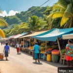 코스타리카 지역별 방언 차이 - A vibrant coastal village scene in Costa Rica, featuring local people speaking with elongated vowels...