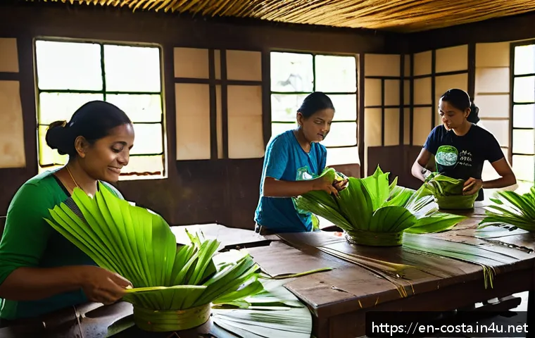 코스타리카 플라스틱 금지법 - A vibrant community workshop scene in Costa Rica focused on environmental education: diverse group o...